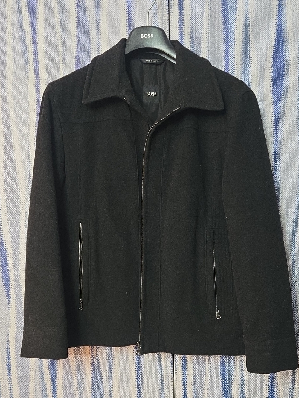 Men's BOSS Black Zip-Up Wool-Cashmere Jacket